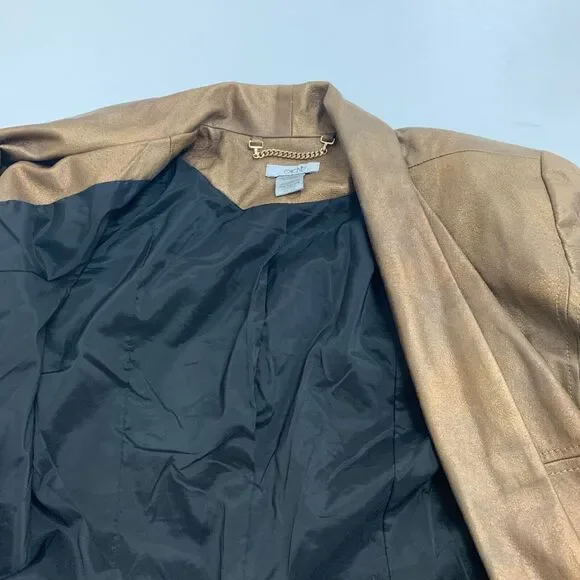 Cache Jacket Womens 0 Metallic Gold Open Front Waterfall Shoulder Pad Cropped - Picture 10 of 12